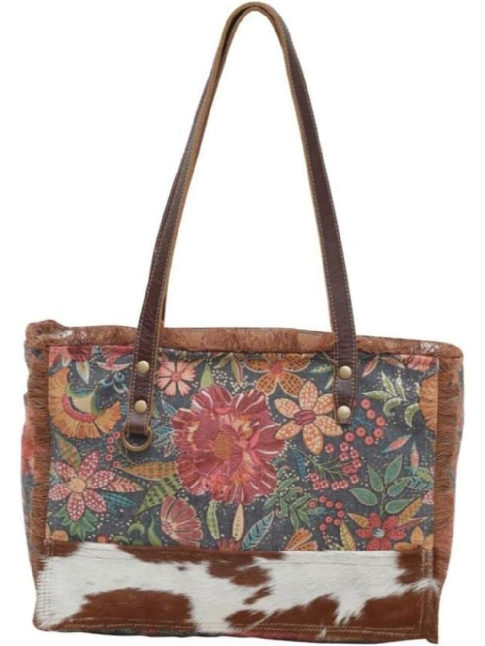 Floral Purses for Women - Cow Hide Bag, Genuine Leather and Canvas Floral Purse,